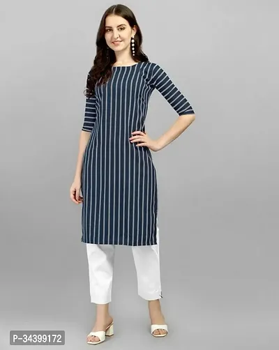 Stylish Navy Blue Cotton Kurta For Women-thumb0