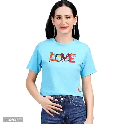 Stylish Blue Cotton Printed Crop Top For Women