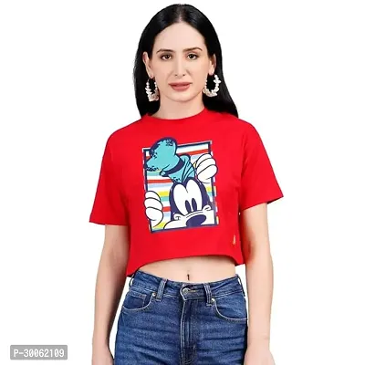 Stylish Red Cotton Printed Crop Top For Women