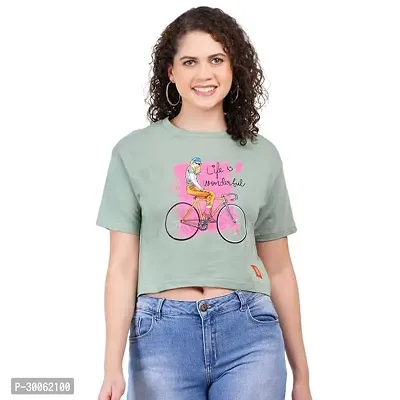 Stylish Green Cotton Printed Crop Top For Women