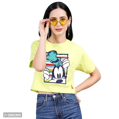 Stylish Yellow Cotton Printed Crop Top For Women