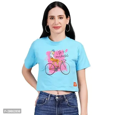 Stylish Blue Cotton Printed Crop Top For Women-thumb0