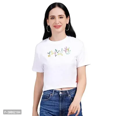 Stylish White Cotton Printed Crop Top For Women