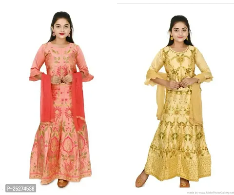 Stylish Multicoloured Satin Lehenga Cholis For Girl Pack Of 2