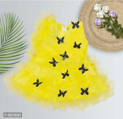 Stylish Yellow Cotton Blend Frocks For Girl