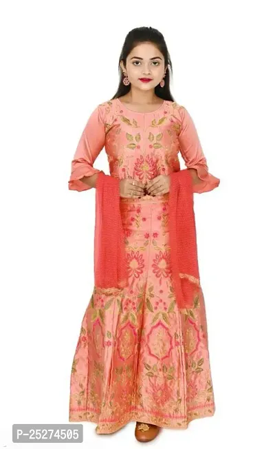 Stylish Peach Satin Lehenga Cholis For Girl-thumb0