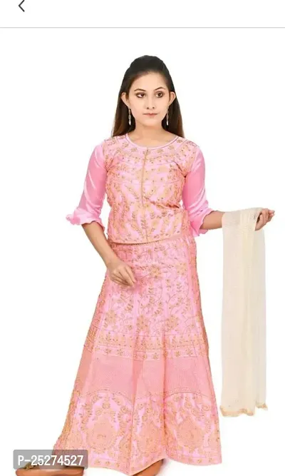 Stylish Pink Satin Lehenga Cholis For Girl-thumb0
