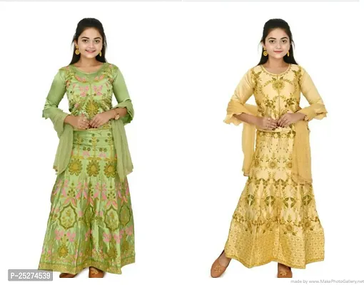 Stylish Multicoloured Satin Lehenga Cholis For Girl Pack Of 2