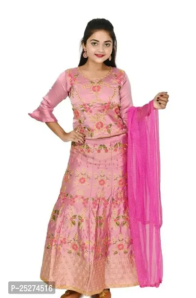 Stylish Pink Satin Lehenga Cholis For Girl