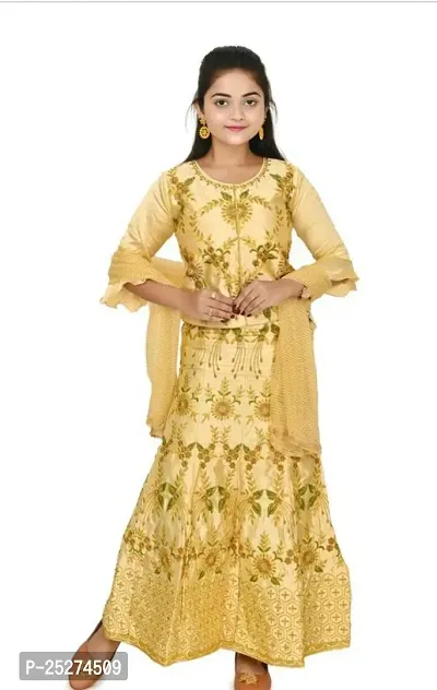 Stylish Golden Satin Lehenga Cholis For Girl