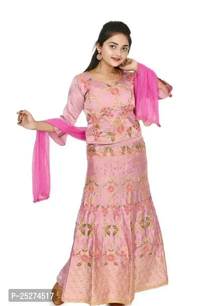 Stylish Pink Satin Lehenga Cholis For Girl