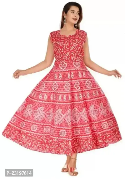 Stylish Cotton Rani Pink Printed Sleeveless Dress For Women