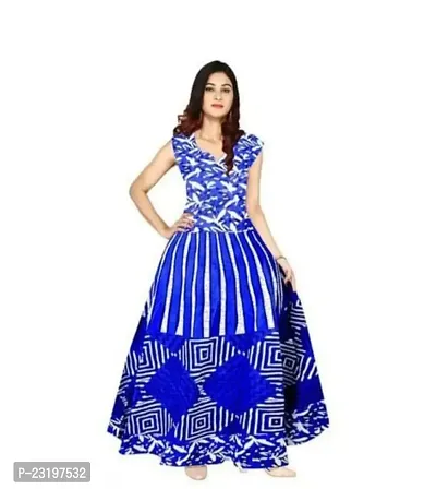 Stylish Cotton Royal Blue Printed Sleeveless Dress For Women-thumb0
