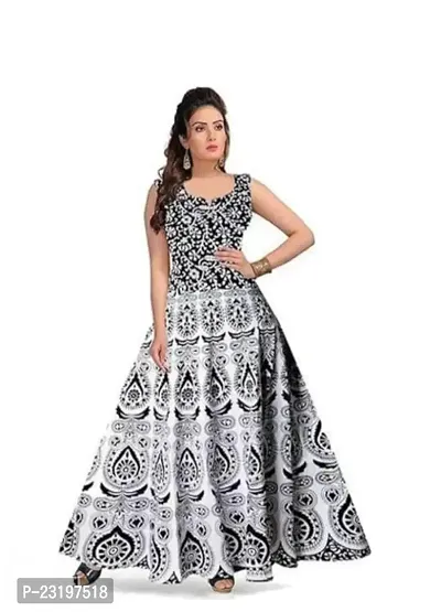 Stylish Cotton Black Printed Sleeveless Dress For Women