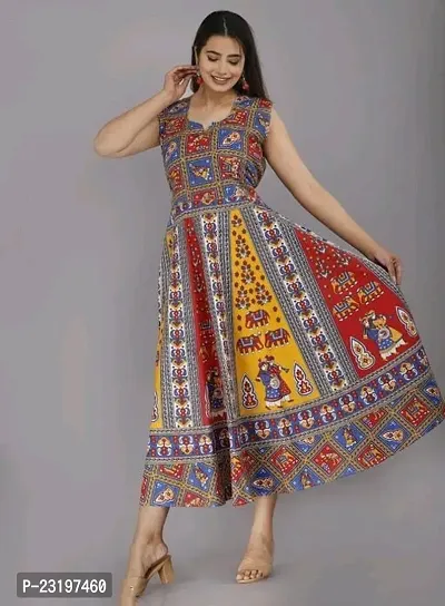 Stylish Cotton Multicoloured Printed Sleeveless Dress For Women-thumb0