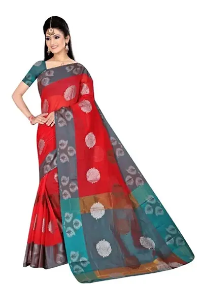 KRISHVI CREATION Women's Solid Soft Litchi Silk 5.5 Meter Saree with 0.8 Meter Unstitched Blouse Piece (Red)