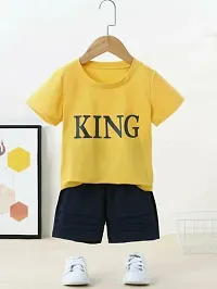 Cotton Blend Half Sleeves Round Neck Regular Fit Printed Summer Special Casual T-Shirt  Shorts Clothing Set for Baby  Kids-thumb3