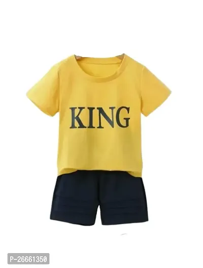 Cotton Blend Half Sleeves Round Neck Regular Fit Printed Summer Special Casual T-Shirt  Shorts Clothing Set for Baby  Kids-thumb0