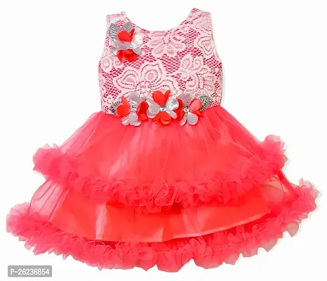 Stylish Net Red Printed Frocks For Girls-thumb0