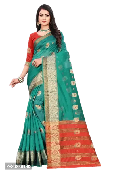 Stylish Cotton Green Jacquard Saree Without Blouse Piece For Women-thumb0