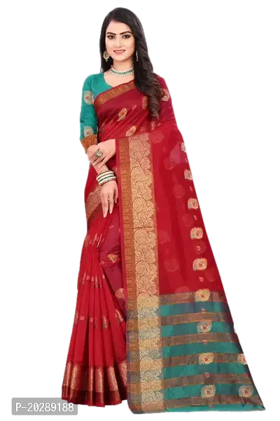 Stylish Cotton Red Jacquard Saree Without Blouse Piece For Women-thumb0