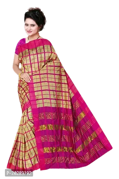 Stylish Cotton Beige Checked Saree Without Blouse Piece For Women-thumb0