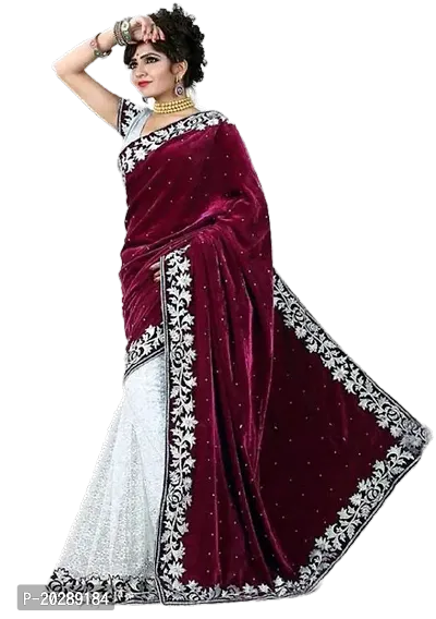 Stylish Cotton Maroon Embroidered Saree Without Blouse Piece For Women-thumb0