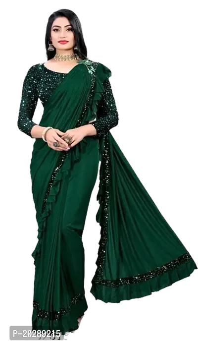 Stylish Cotton Green Sequined Saree Without Blouse Piece For Women-thumb0