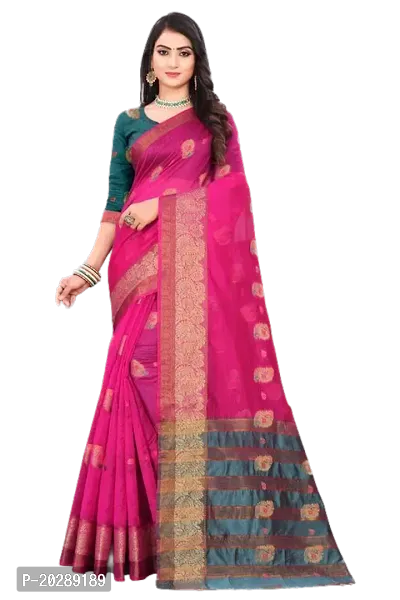 Stylish Cotton Pink Jacquard Saree Without Blouse Piece For Women