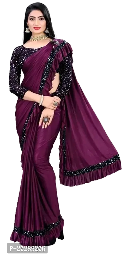 Stylish Cotton Purple Sequined Saree Without Blouse Piece For Women-thumb0