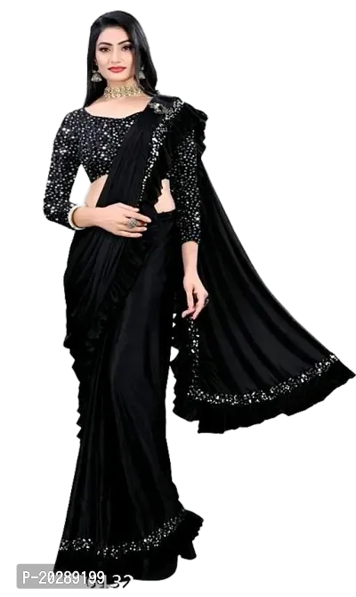 Stylish Cotton Black Sequined Saree Without Blouse Piece For Women-thumb0