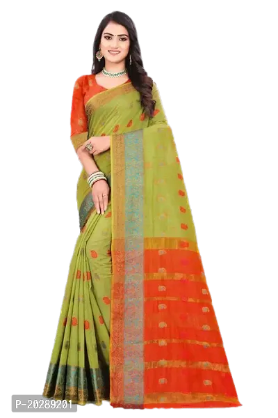 Stylish Cotton Green Zari Saree Without Blouse Piece For Women