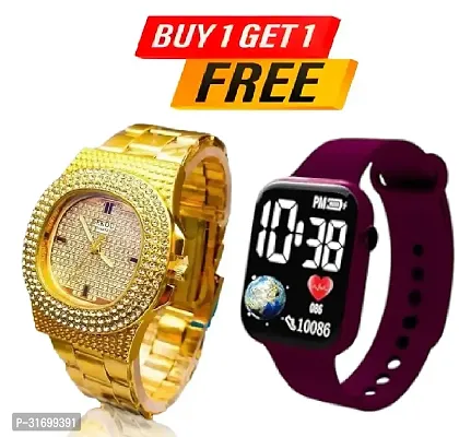 Attractive Women Analog Watches Men  Boys Dimands Looks Golden Colour Party wear Watch   LED Dial Watch for 15 to 18 Years Boys and Girls Digital Watch - for Boys  Girls-thumb0