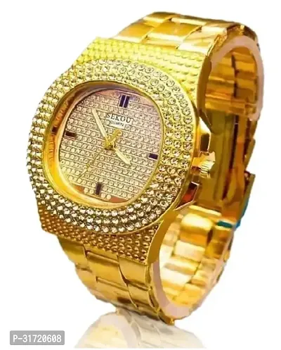 Golden Stone Studded Sekou Wrist Watch For Men  Women Analog Watches-thumb0