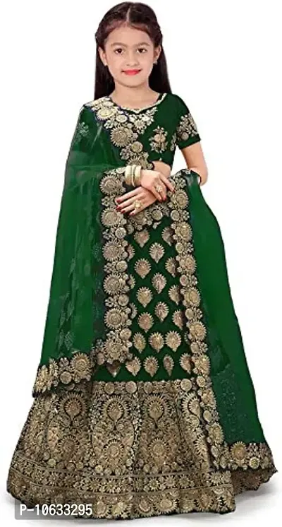 KRISHNAV ENTERPRISE KIDS TAFETA SILK LEHENGA CHOLI (4-5 Years, Green)-thumb0