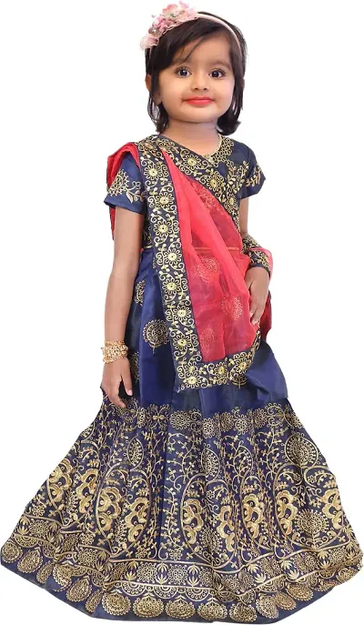 KRISHNAV ENTERPRISE Taffeta Silk Semi-Stitched Lehenga Choli for Girls