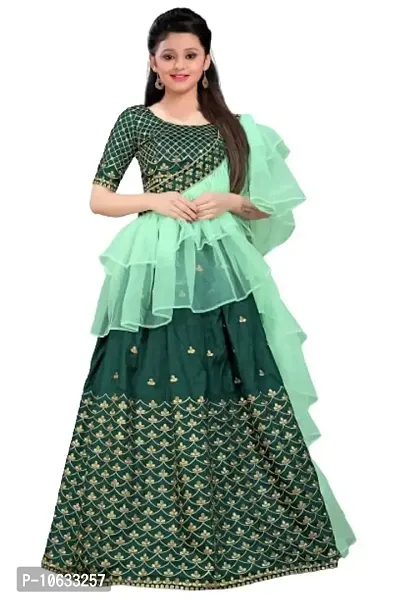 krishnav enterprise lehenga choli & duppata set (10-11 Years, green)-thumb0