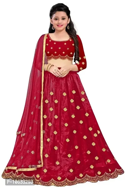 krishnav enterprise tafeta silk lehenga choli (4-5 Years, red)-thumb0