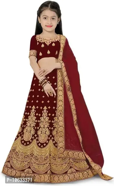 krishnav enterprise lehenga choli and duppta set for girls 4-15 (11-12 Years, maroon)-thumb0