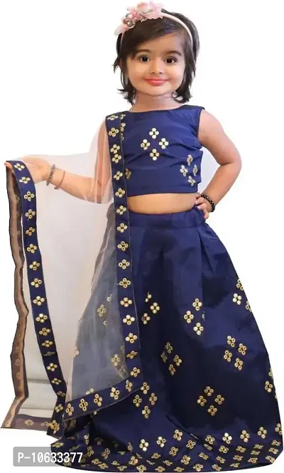 krishnav enterprise kids tafeta silk lehenga choli (2-3 Years, blue)