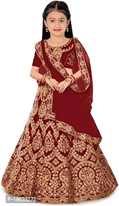 krishnav enterprise semi stitched lehenga choli (12-13 Years, maroon)