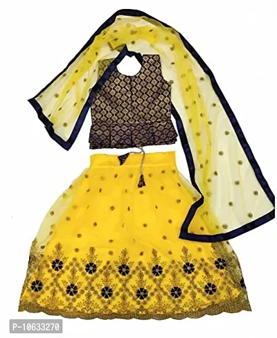 KRISHNAV ENTERPRISE KIDS LEHENGA CHOLI (14-15 Years, Yellow)-thumb0