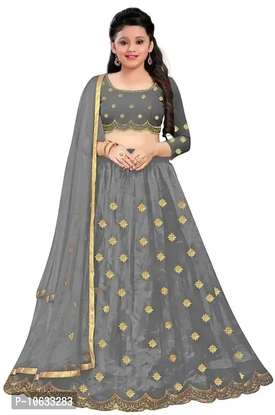 krishnav enterprise tafeta silk lehenga choli (14-15 Years, grey)-thumb0