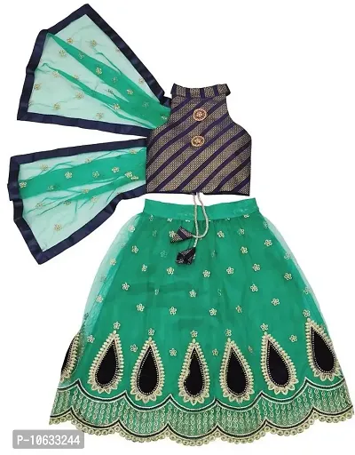 KRISHNAV ENTERPRISE GIRLS READYMADE LEHENGA CHOLI (8-9 Years, Rama)-thumb0