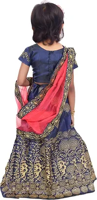 KRISHNAV ENTERPRISE Taffeta Silk Semi-Stitched Lehenga Choli for Girls (3-4 Years, blue)-thumb1