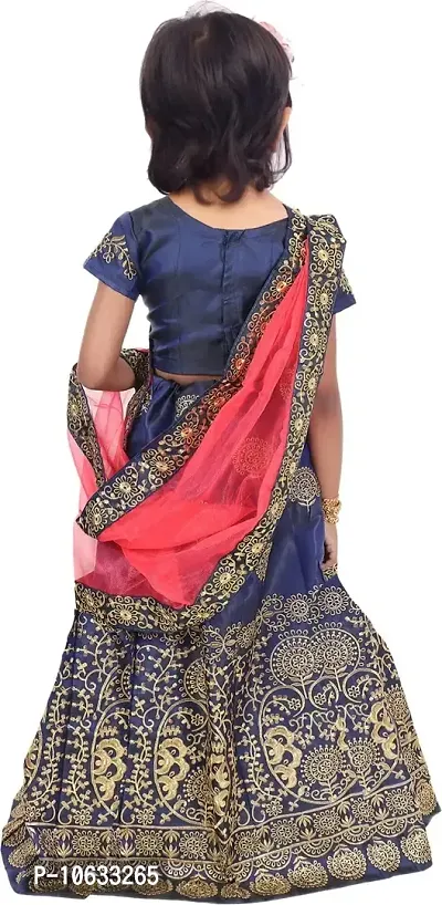 KRISHNAV ENTERPRISE Taffeta Silk Semi-Stitched Lehenga Choli for Girls (3-4 Years, blue)-thumb2