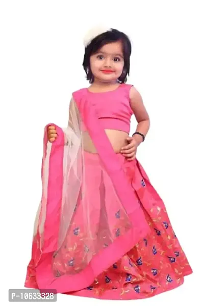 KRISHNAV ENTERPRISE Taffeta Silk Readymade Lehenga Choli for Girl's (Pink, 4-5 Years)