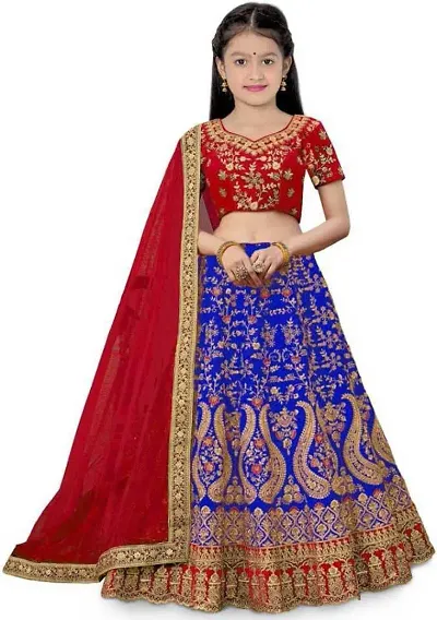 krishnav enterprise lehenga choli for girls (13-14 Years, blue)-thumb0