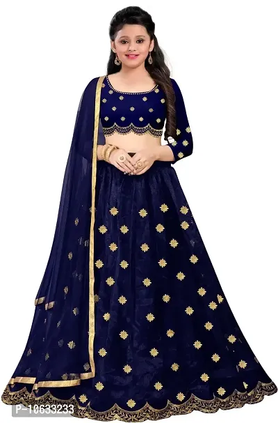 Blue Silk Blend Embroidered Lehenga Cholis-thumb0