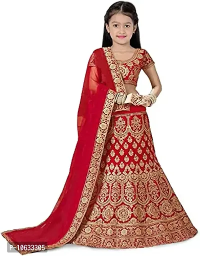 Taffeta Silk Semi Stitched Lehenga Choli For Girls